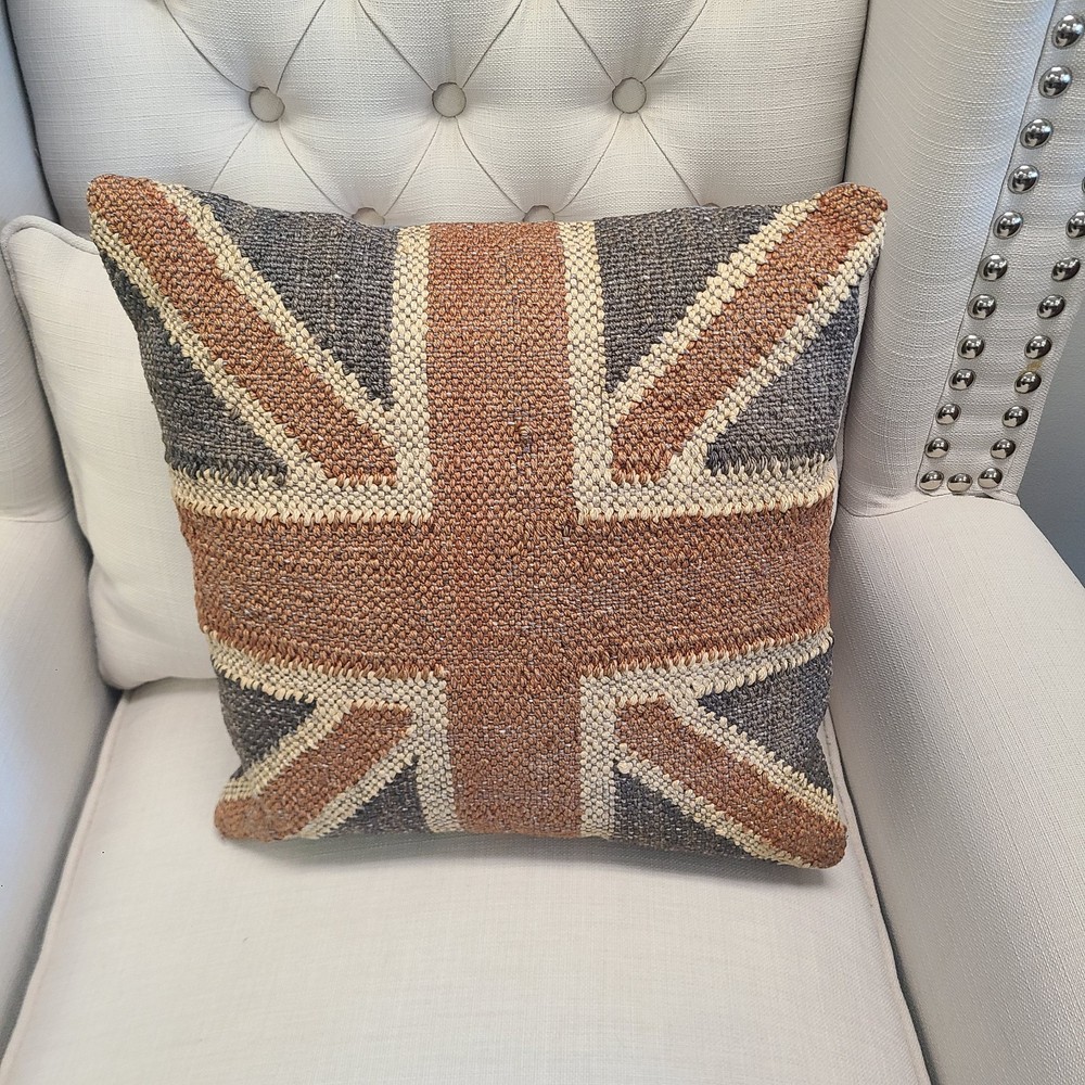 Vintage UK Union Jack Woven Flag Throw Pillow Cover England Design