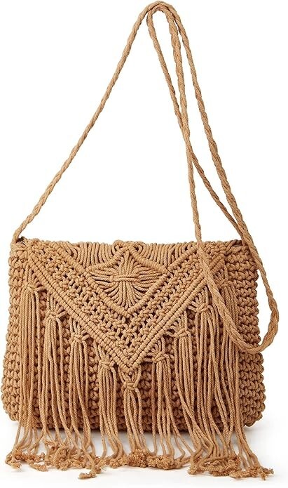 Knit Summer Beach Bag Tassels Shoulder Crochet Tote Handbag Crossbody Pursefor W