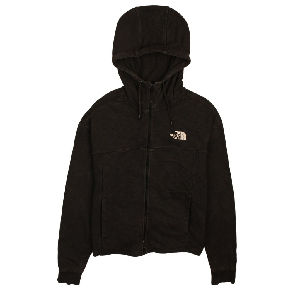The North Face Womens Hoodie Black Full Zip Embroidered Logo Fleece Jacket L