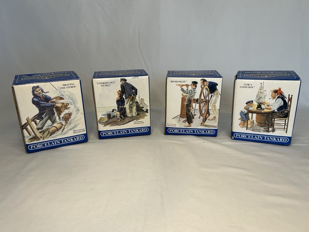 1985 Norman Rockwell The Seafarers Collection Porcelain/Gold Coffee Mugs Cups