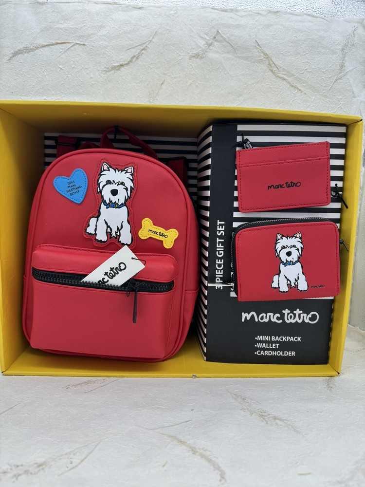 Marc Tetro Westie Dog 3-Piece Gift Set with Backpack Wallet and Cardholder BNWT