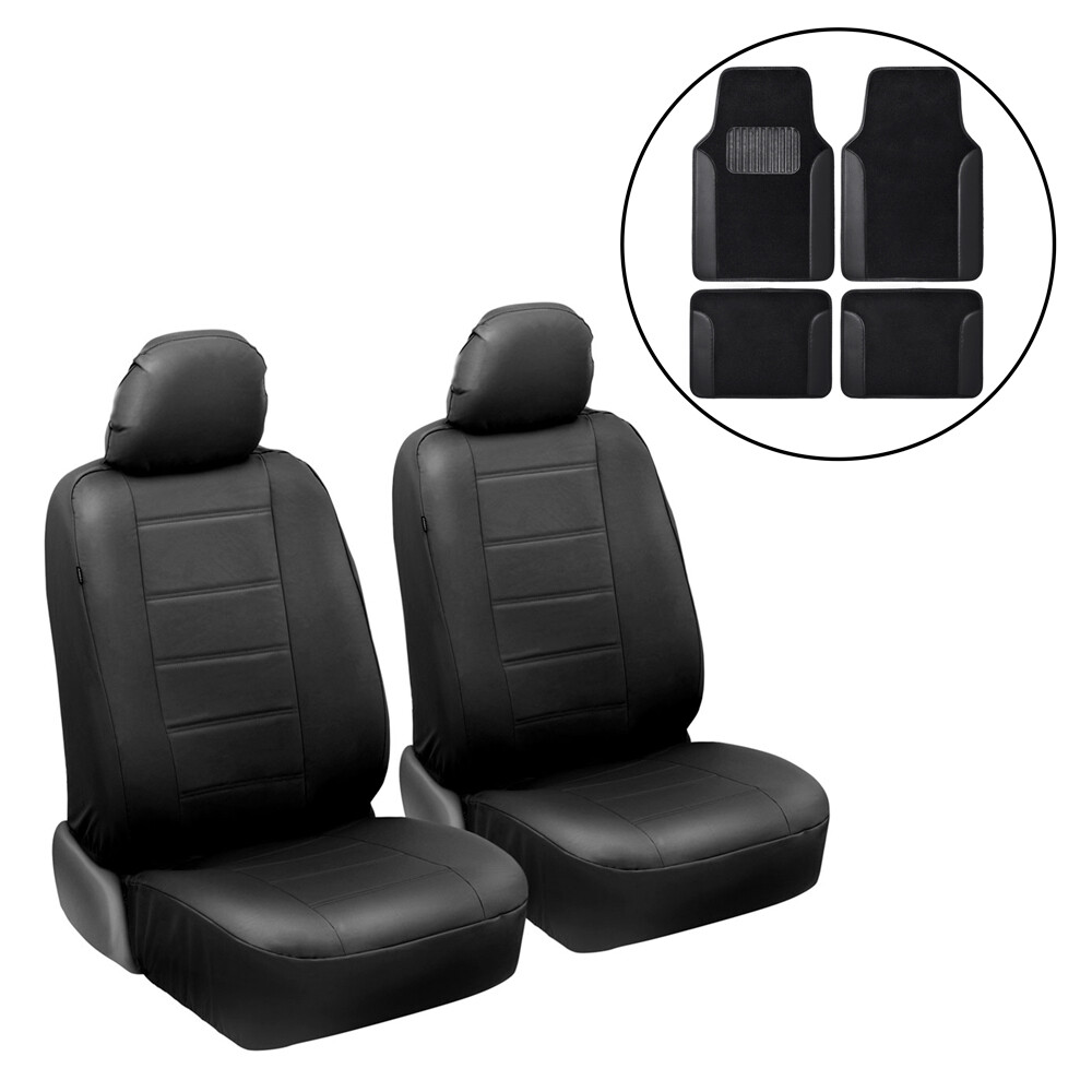 Premium Black Faux Leather Car Seat Covers with Matching Floor Mats