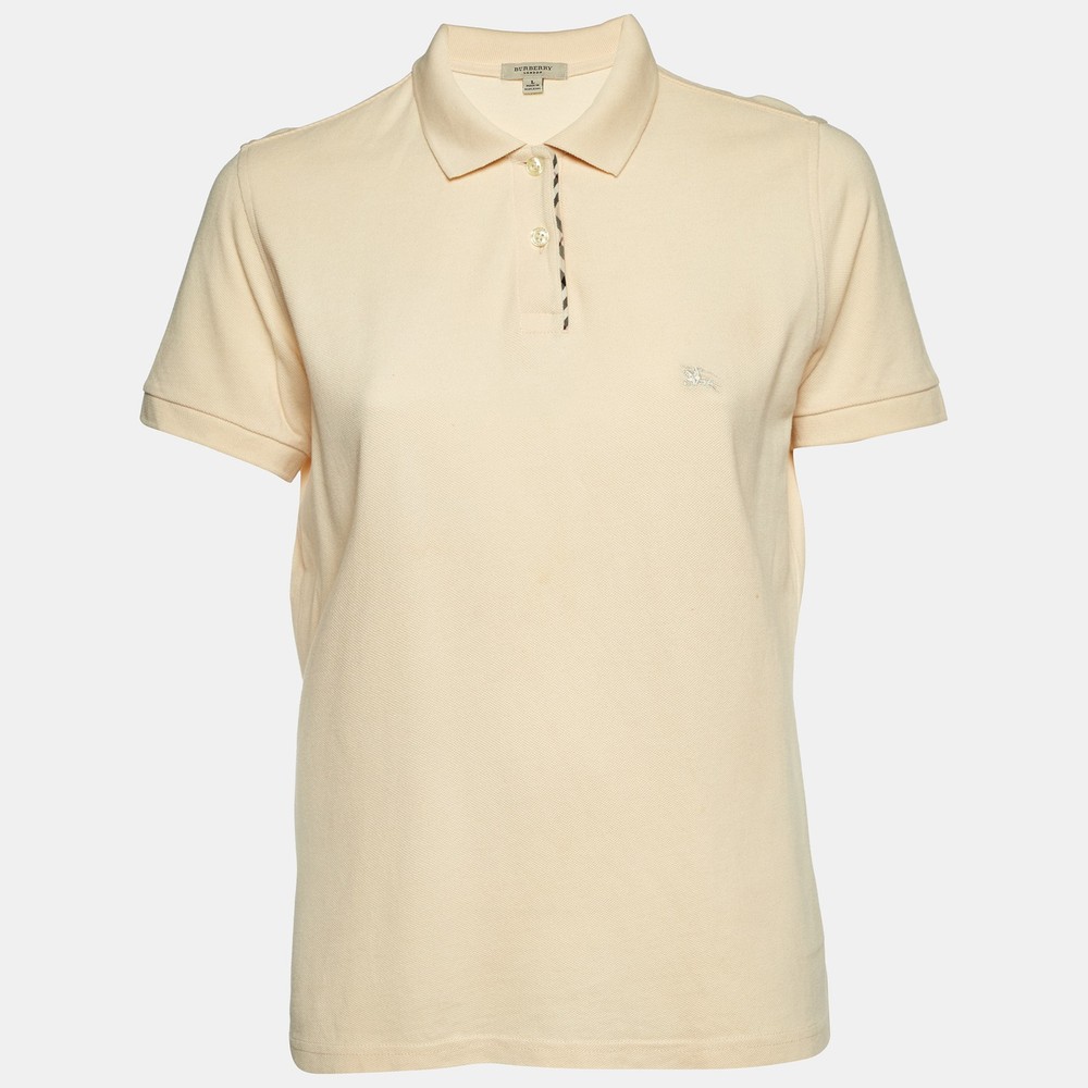 Burberry London Cream Cotton Pique Polo T-Shirt L