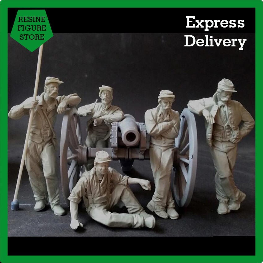 1/24 5pcs Resin Figure Kit Confederate Artillery Crews Guns American CW Unpainte