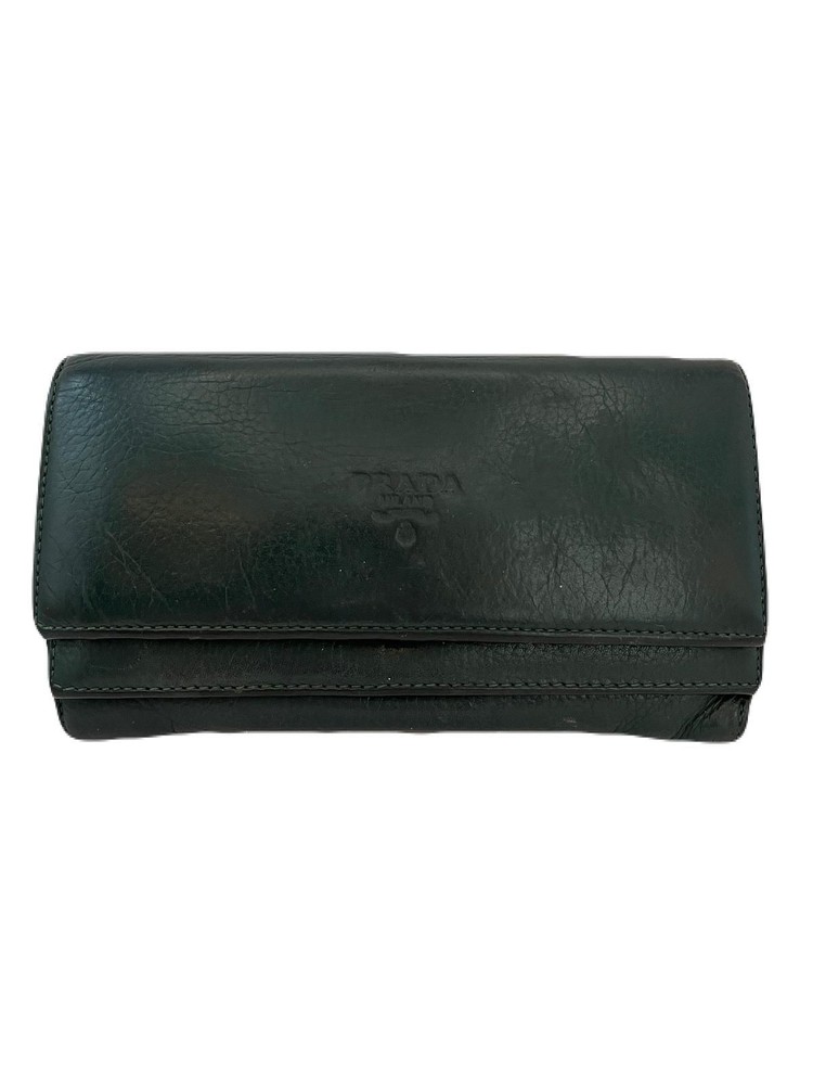 Prada Long Leather Green Wallet Pre-Owned E0821-4