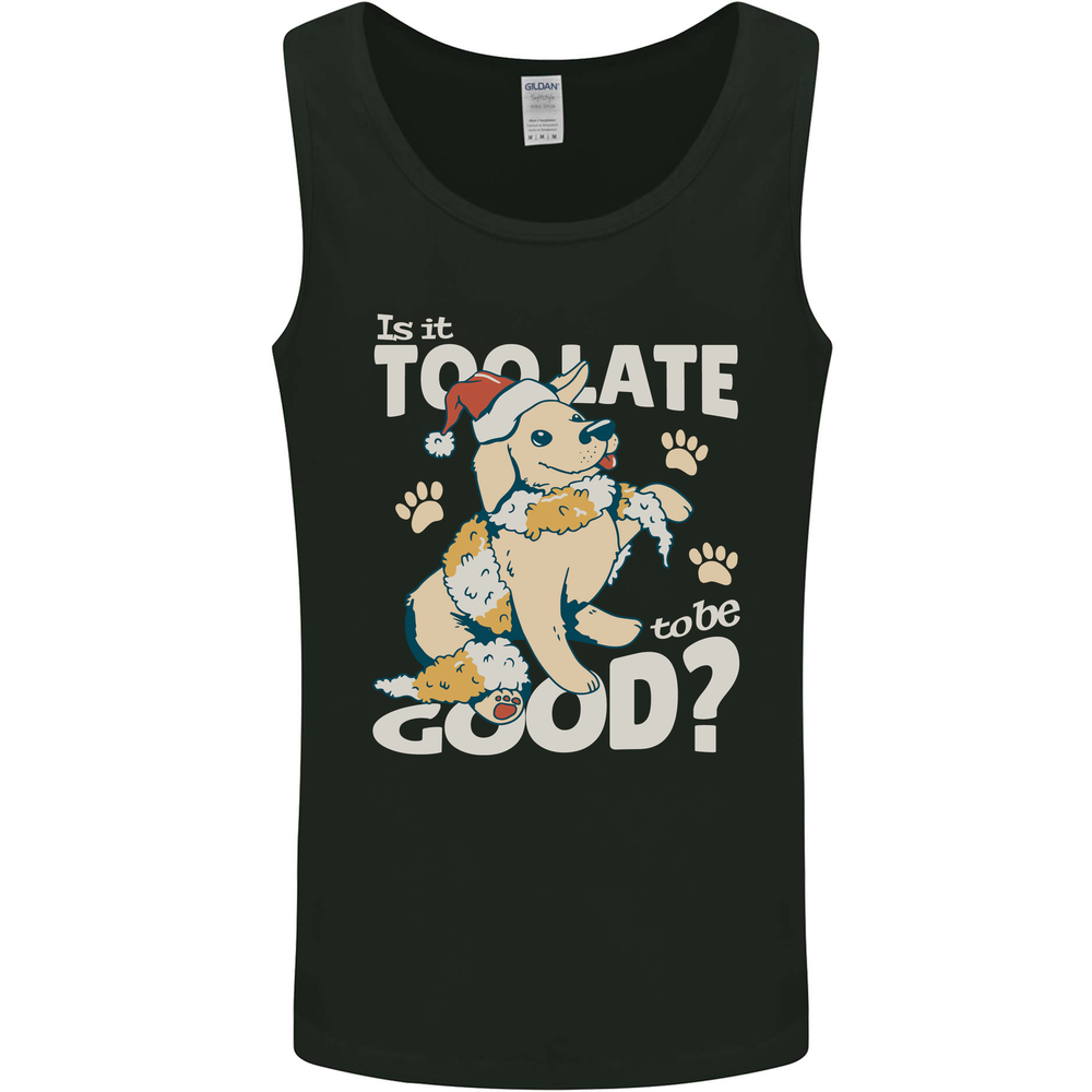Funny Christmas Dog Too Late to Be Good Mens Vest Tank Top