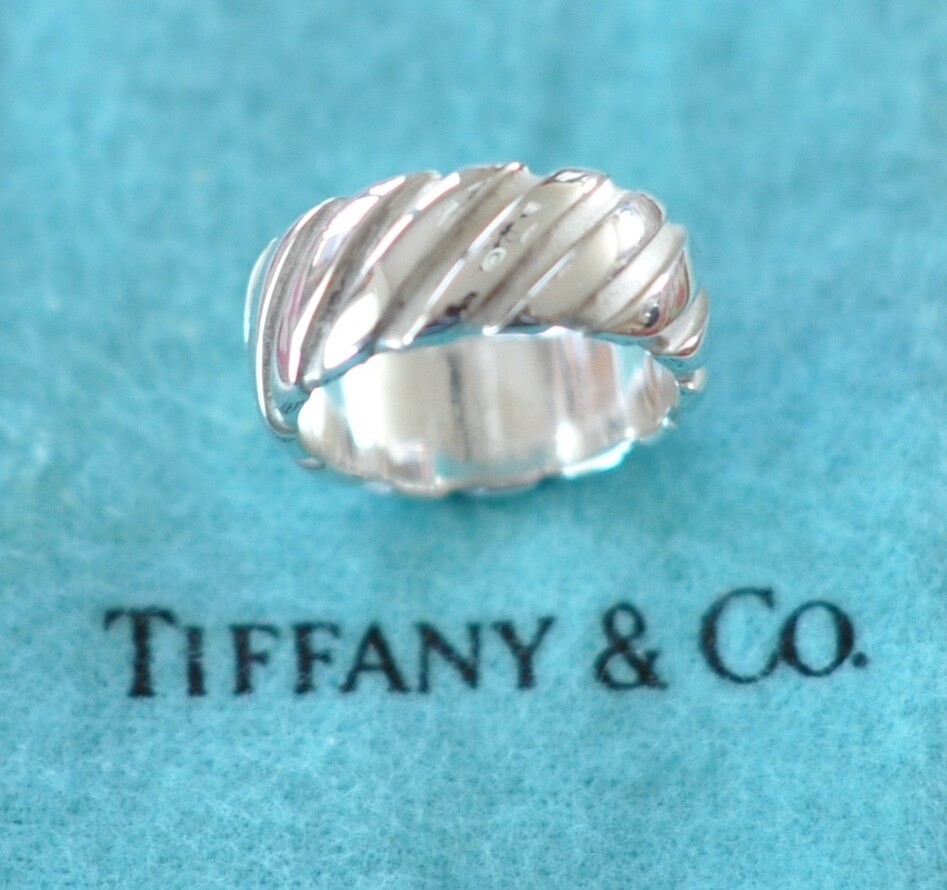 Tiffany & Co Atlas Diagonal Groove Wide Ring Sterling Silver 925 Size 7 US