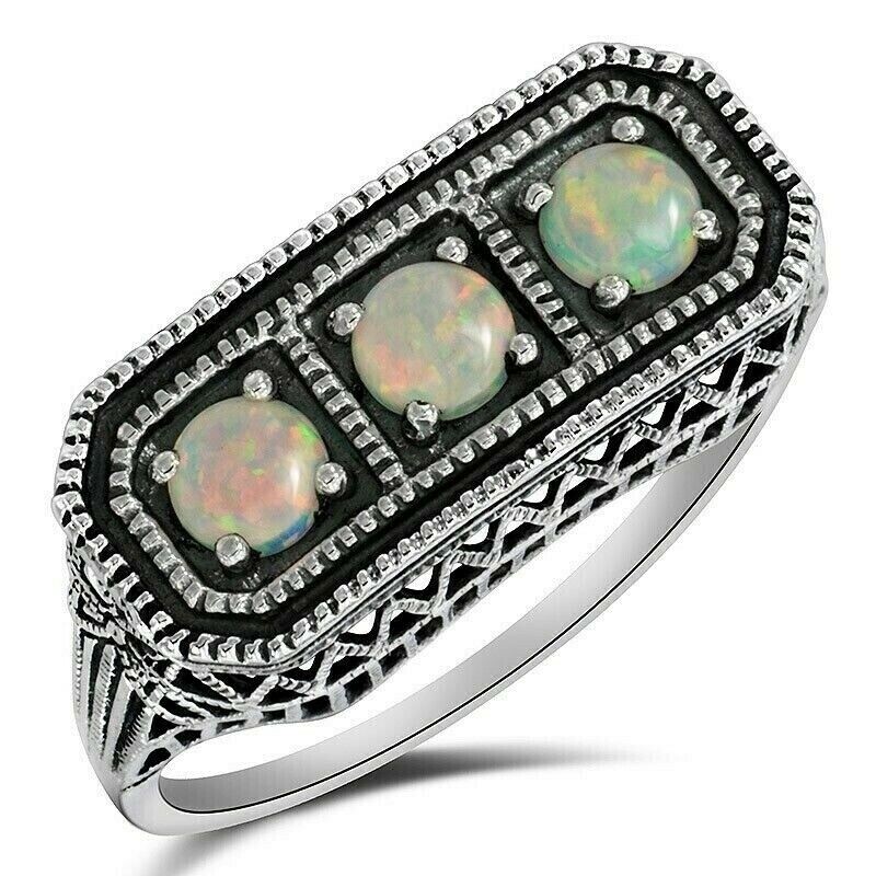 2CT Fire Opal 925 Solid Sterling Silver Filigree Ring Jewelry Sz 6 FB-1