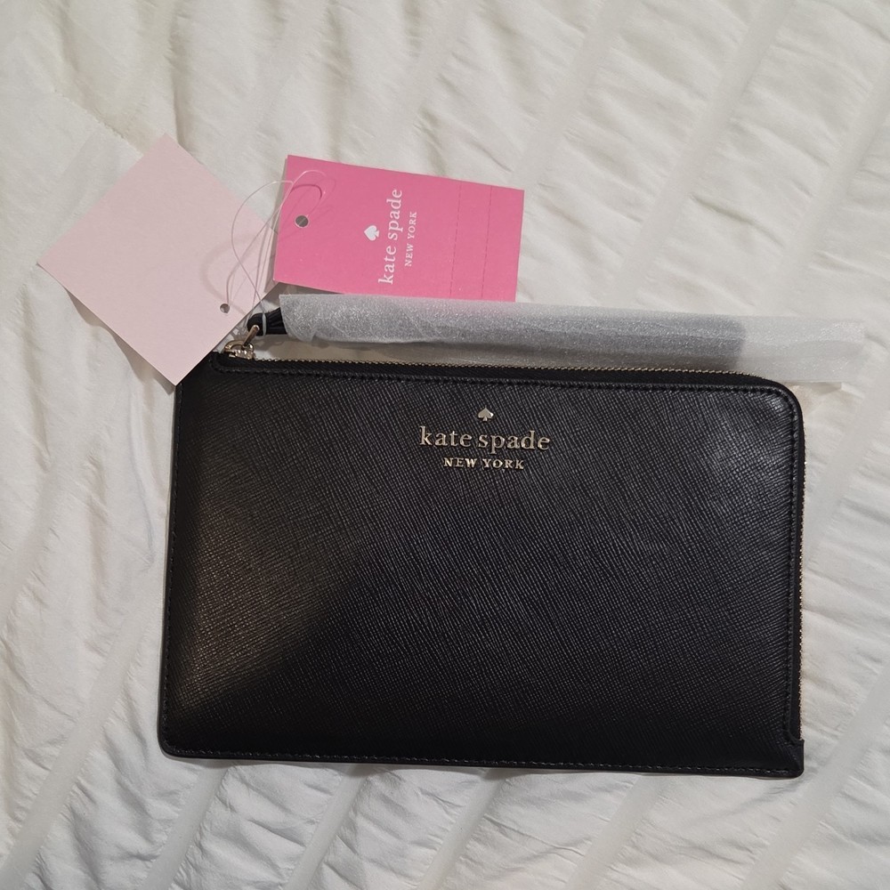 Kate Spade New York Black Women's Wallet Wristlet  Logo Zipper Solid