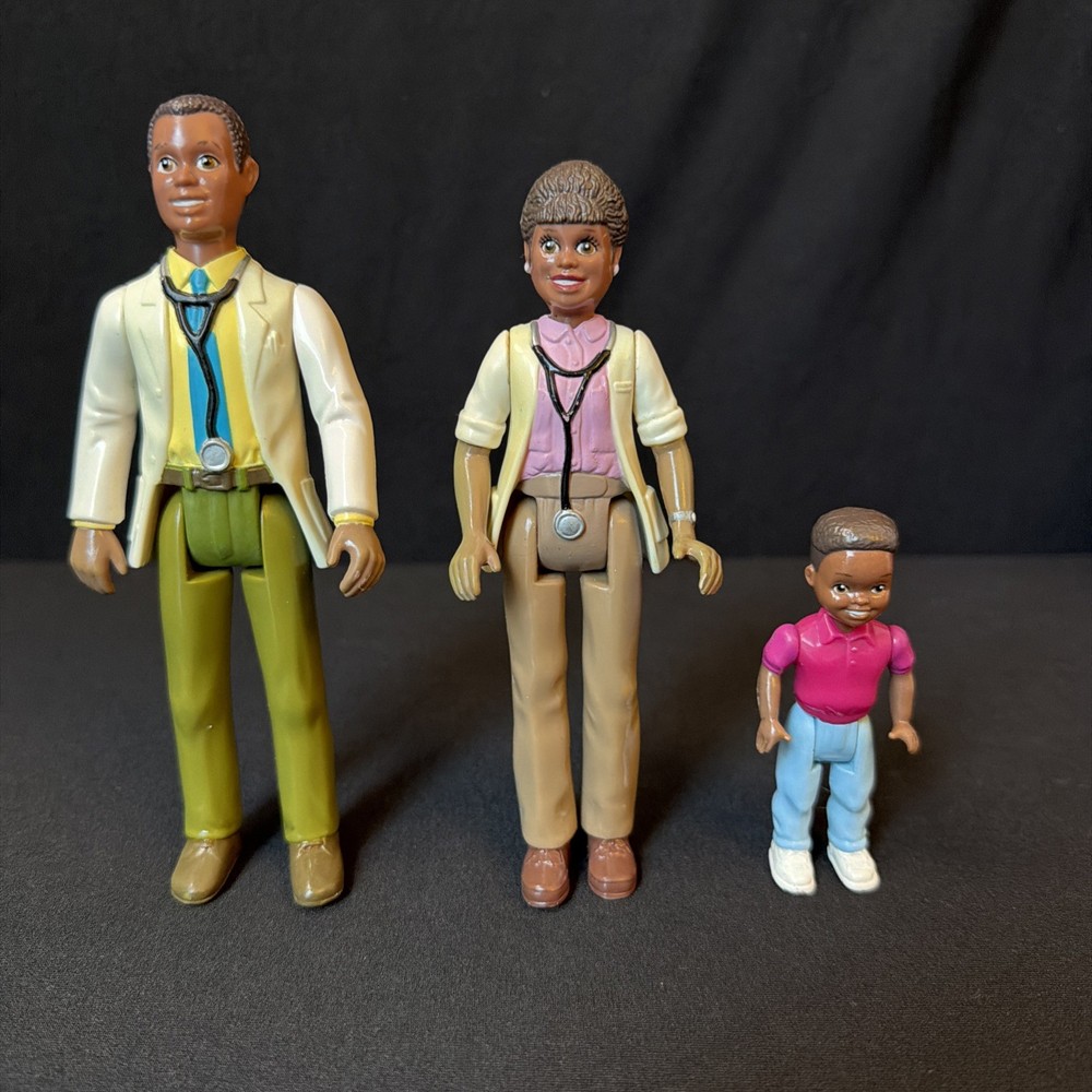 Playschool African-American Family Of 3 Dollhouse Doctors Dad, Mom, & Son RARE