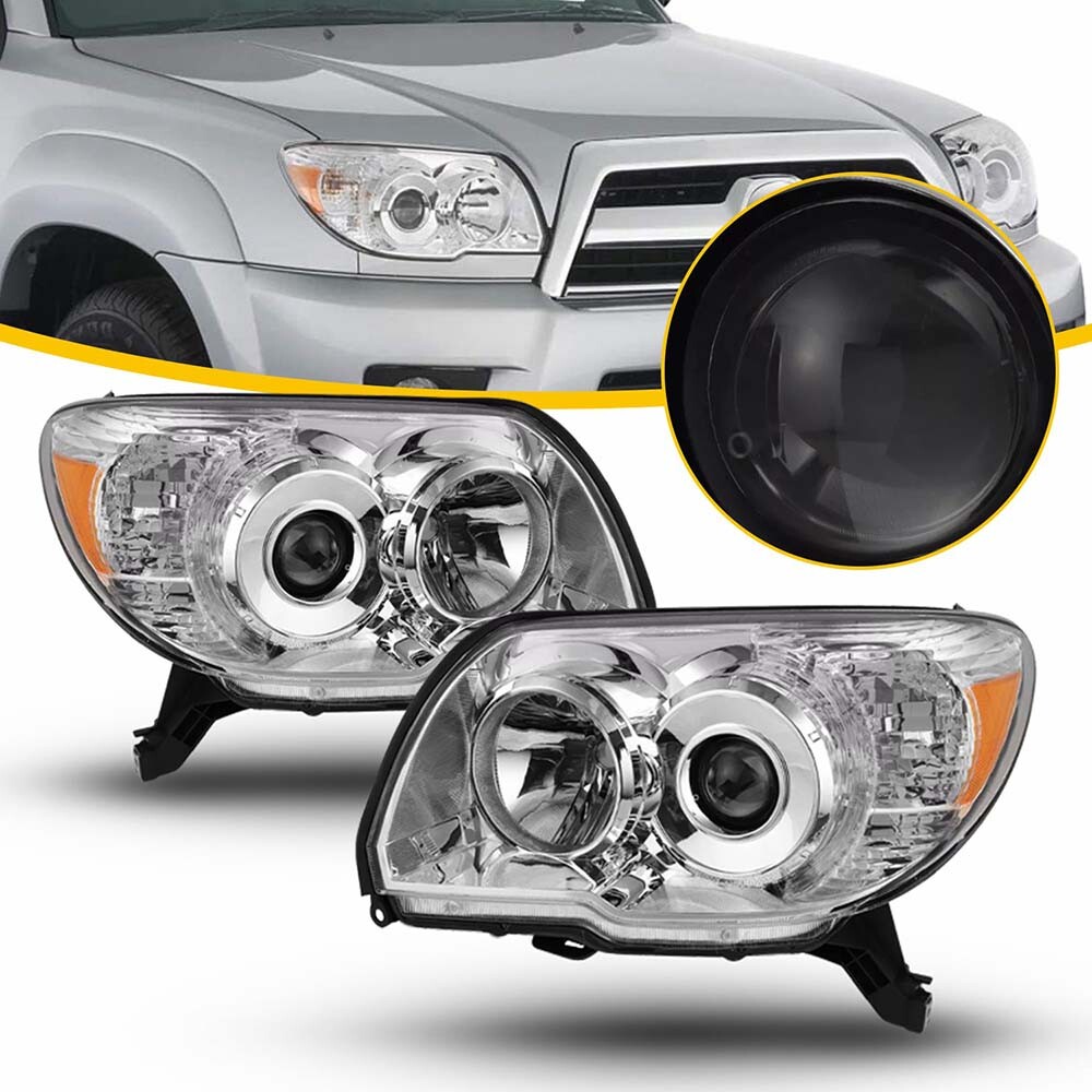 For 2006-2009 Toyota 4Runner Clear Lens Chrome Headlights Pair Amber Reflector