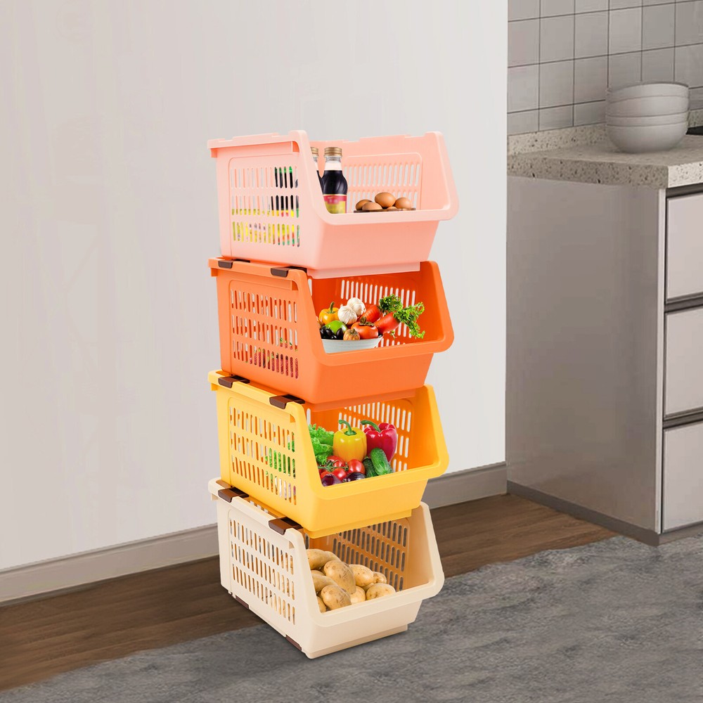 4 PCS Stacking Storage Baskets, Stackable Organizer Baskets, Storage Bins
