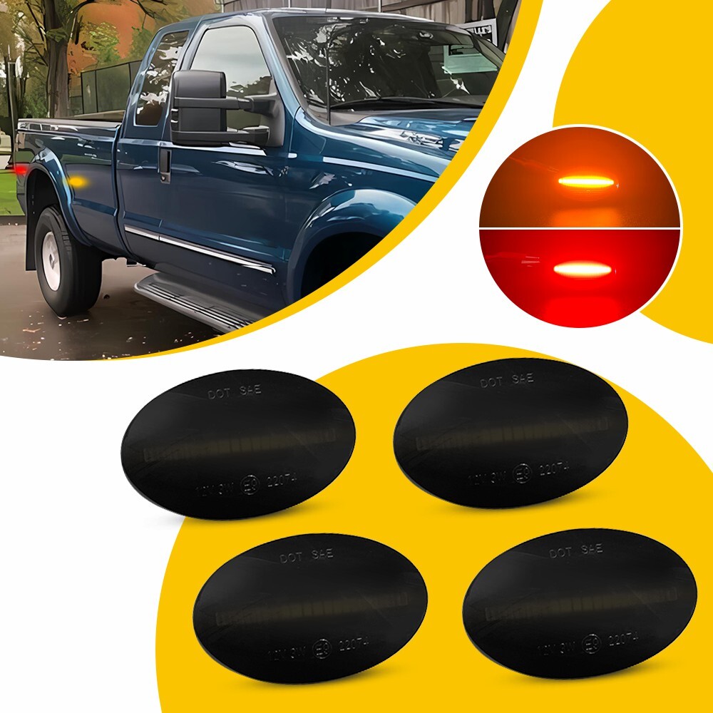 Amber/Red Smoke LED Side Marker Light Dually Bed Lamp For Ford F350 F450 Truck