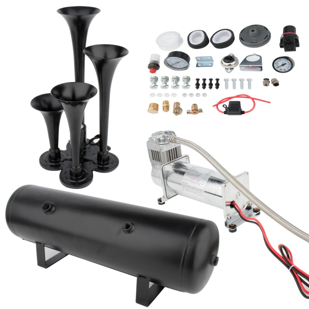 12V 150dB Air Horn Kit with 4 Trumpets & 3G Tank for Truck Semi 200PSI