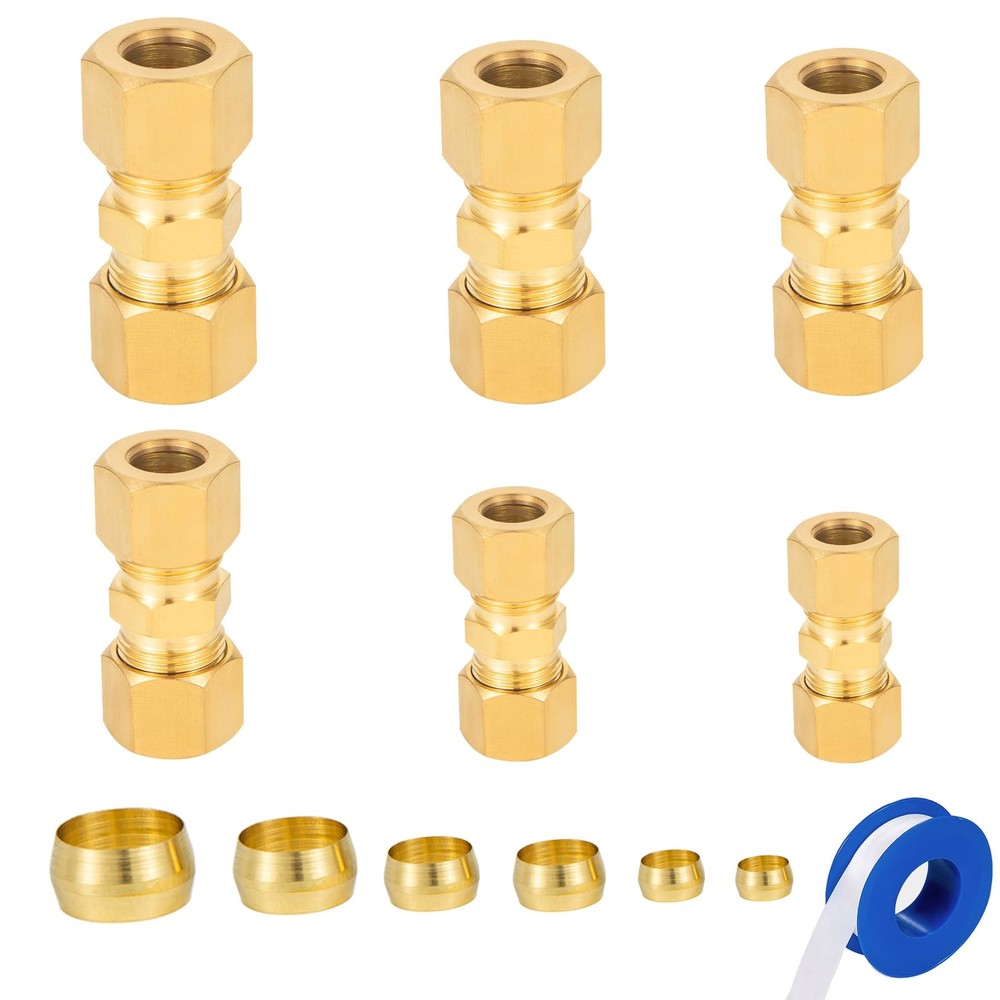 Brass Compression Fitting,1/4 3/16 1/8 5/16 3/8 1/2 -Inch OD Compression Unio...