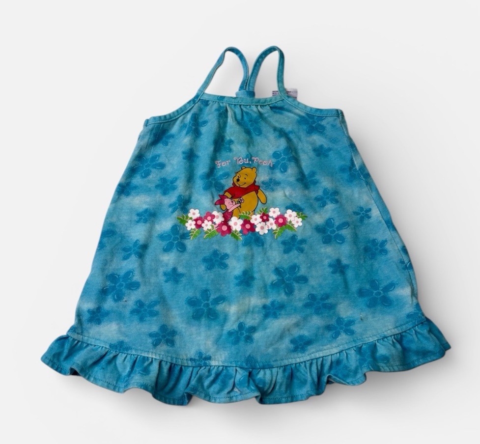 Vintage Y2k Disney Winnie The Pooh Girls Floral Dress Sz 24 Months Summer Resort