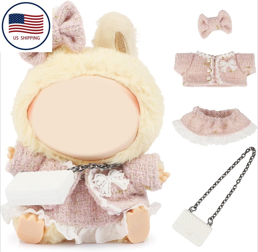 La-bubu Doll Clothes Set with Coat Skirt Handbag and Hair Bow