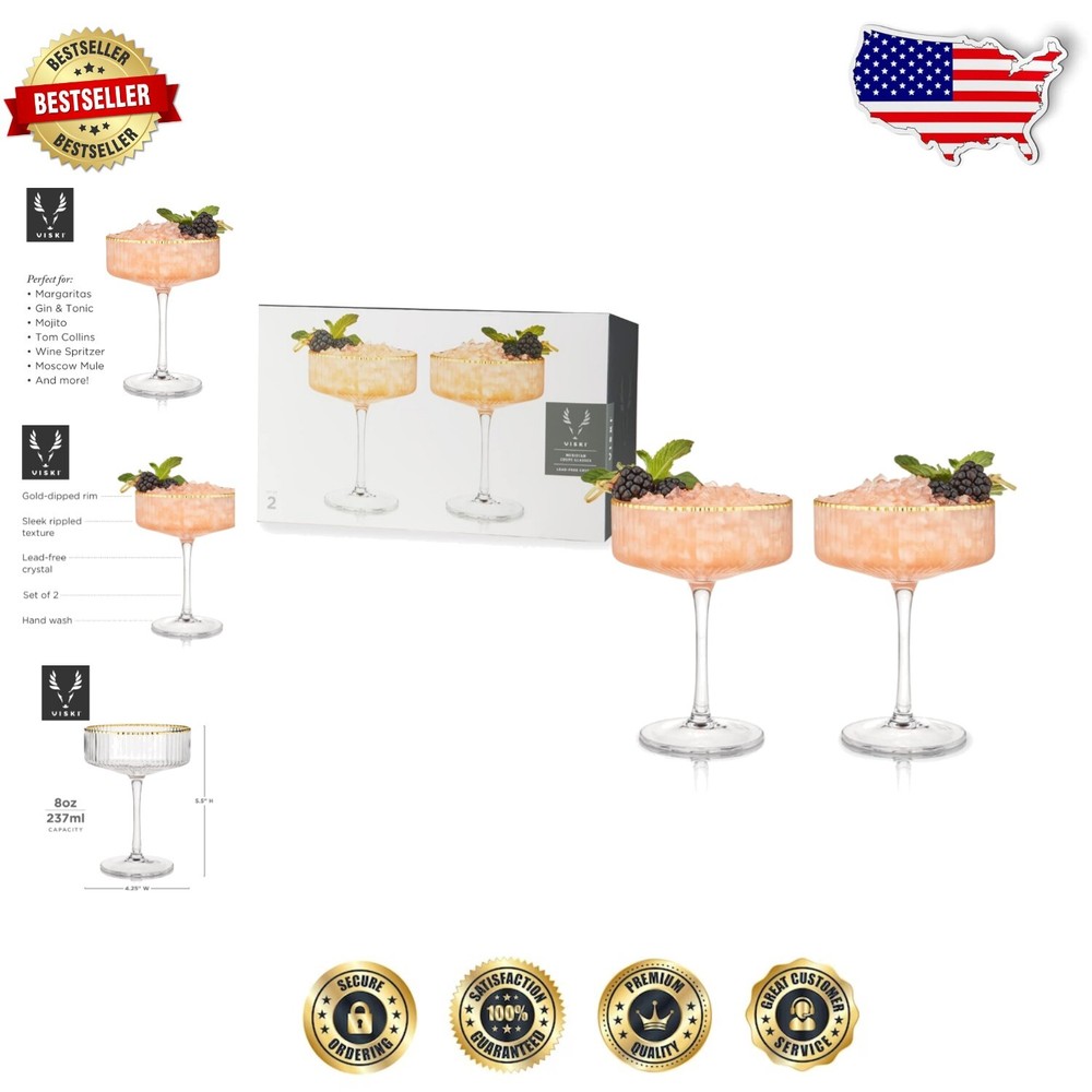 Vintage Gold-Rimmed Crystal Coupe Glasses for Cocktails