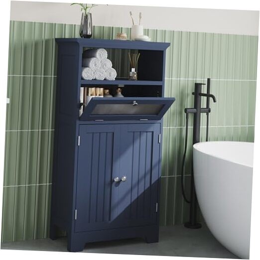 Freestanding Blue Bathroom Storage Cabinet with Flip Glass Drawer