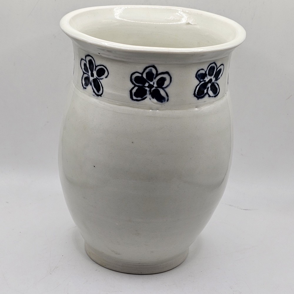 Studio Art Pottery Vase Painted And Textured Flowers Signed Ralph Dated 7