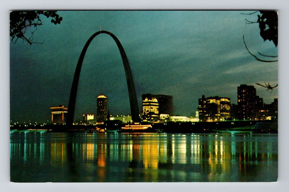 St Louis MO-Missouri, Gateway Arch at Night, St Louis Skyline, Vintage Postcard