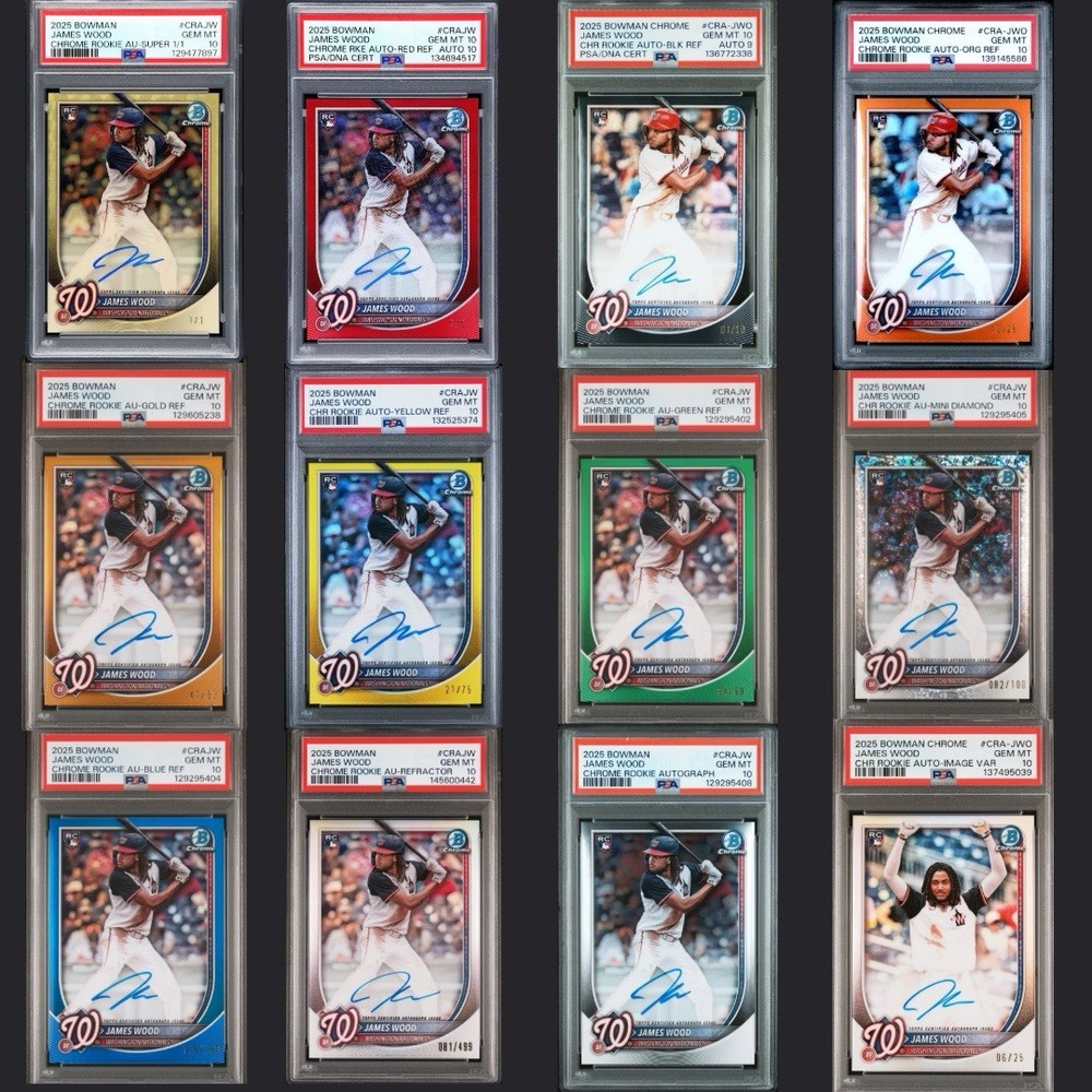 2025 Bowman Chrome James Wood Superfractor 1/1 + COMPLETE PSA 10 RAINBOW 12 CARD