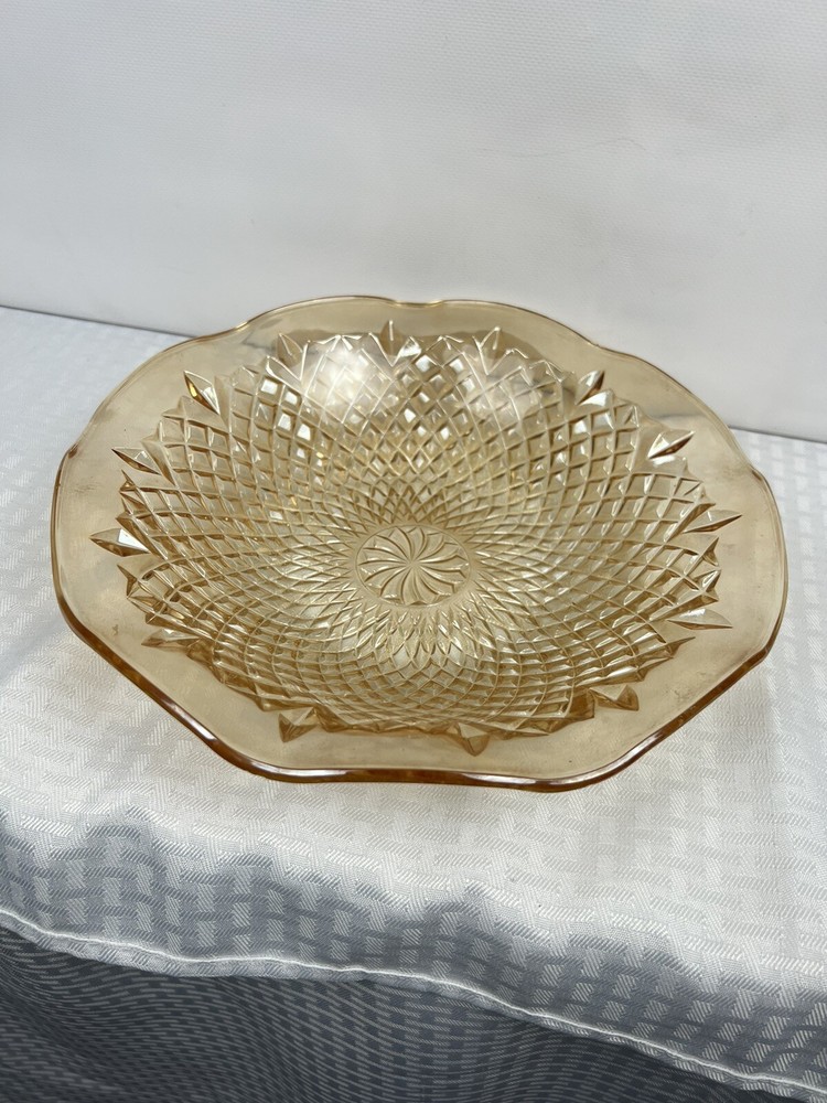 Vintage Indiana Carnival Glass Ruffled Edge Serving Bowl Iridescent Round Dish
