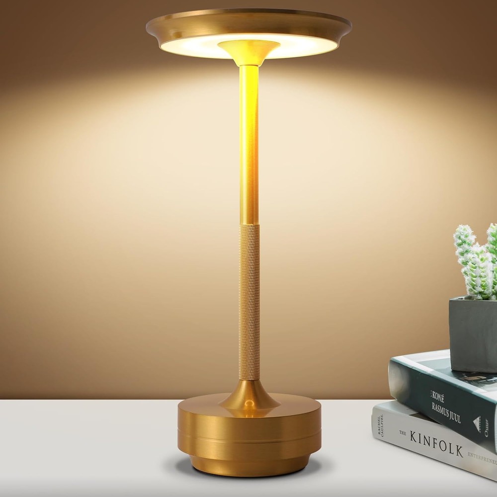 Cordless Table Lamps with 5000mAh Battery Golden LED 3-Color Stepless Dimming