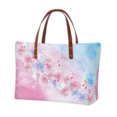 Seasonal Universal Floral Note Printed Women's Casual Large Capacity Handbag-image