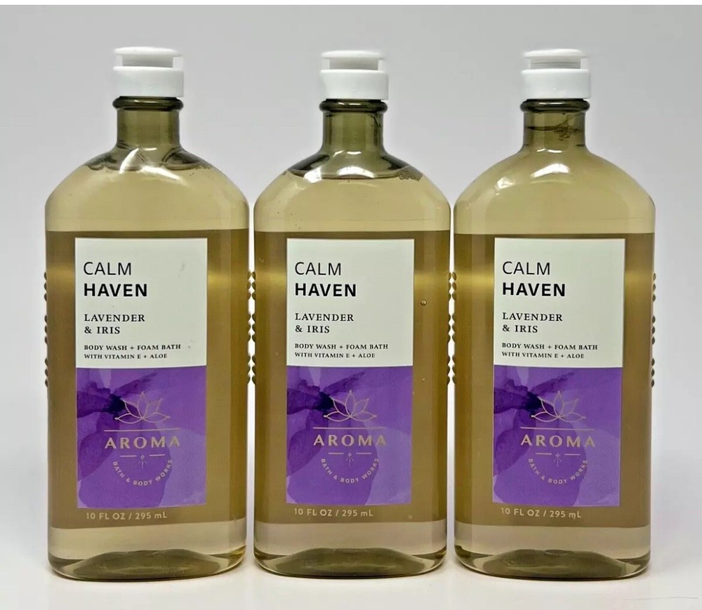3 BATH & BODY WORKS AROMATHERAPY CALM HAVEN LAVENDER IRIS WASH FOAM SHOWER GEL