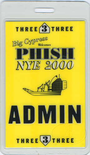 PHISH 2000 New Year's Eve Laminated Backstage Pass Big Cypress Ylw-image