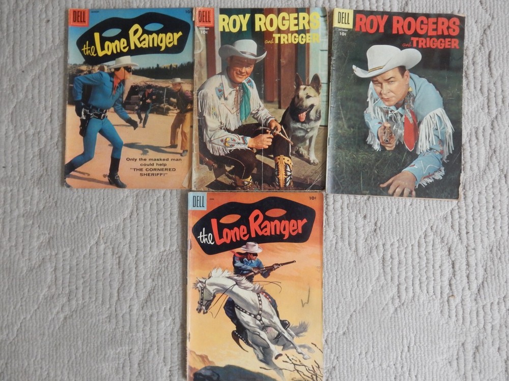 DELL WESTERN 4 ISSUE LOT  Lone Ranger #84,117,ROY ROGERS #95,107  Photo Cover S