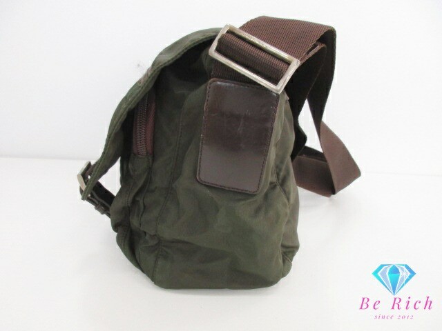 RARE PRADA khaki green nylon nylon shoulder bag with triangular logo plate