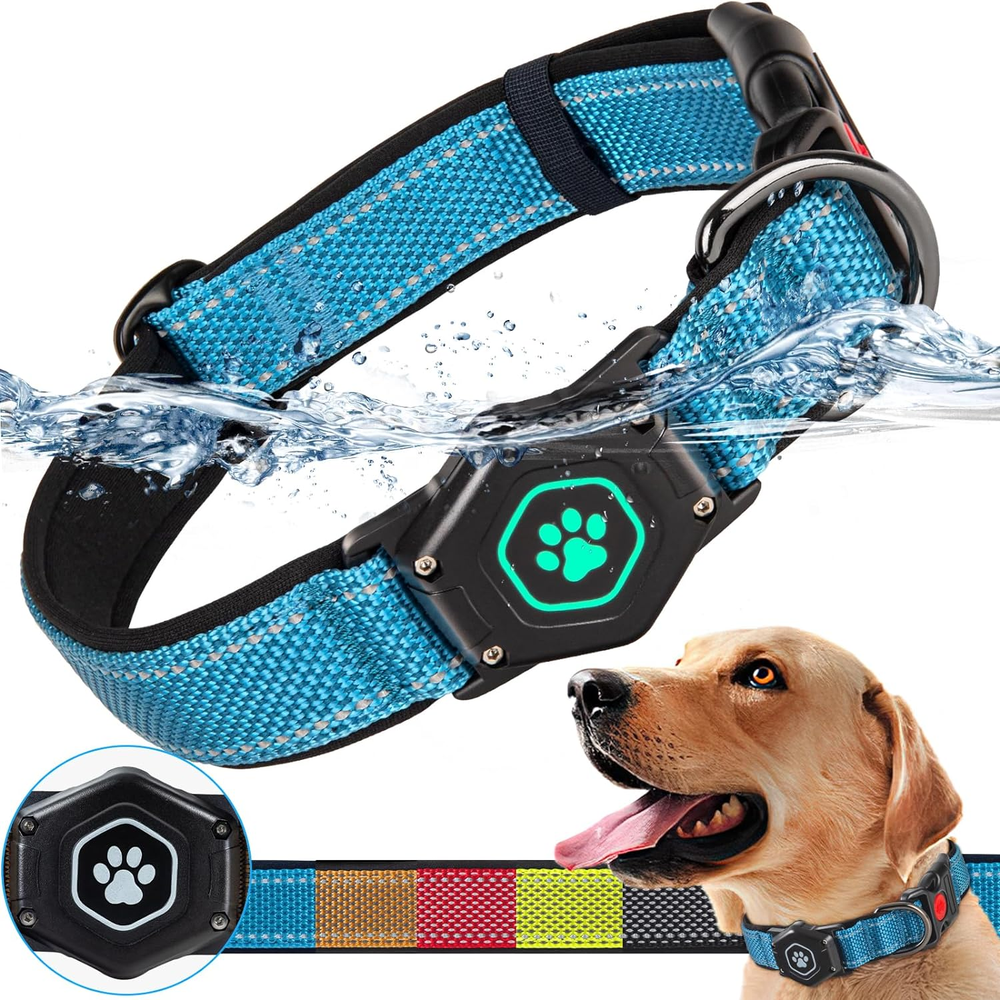 Waterproof Airtag Dog Collar with Luminous Reflective Design for Comfort and Safety