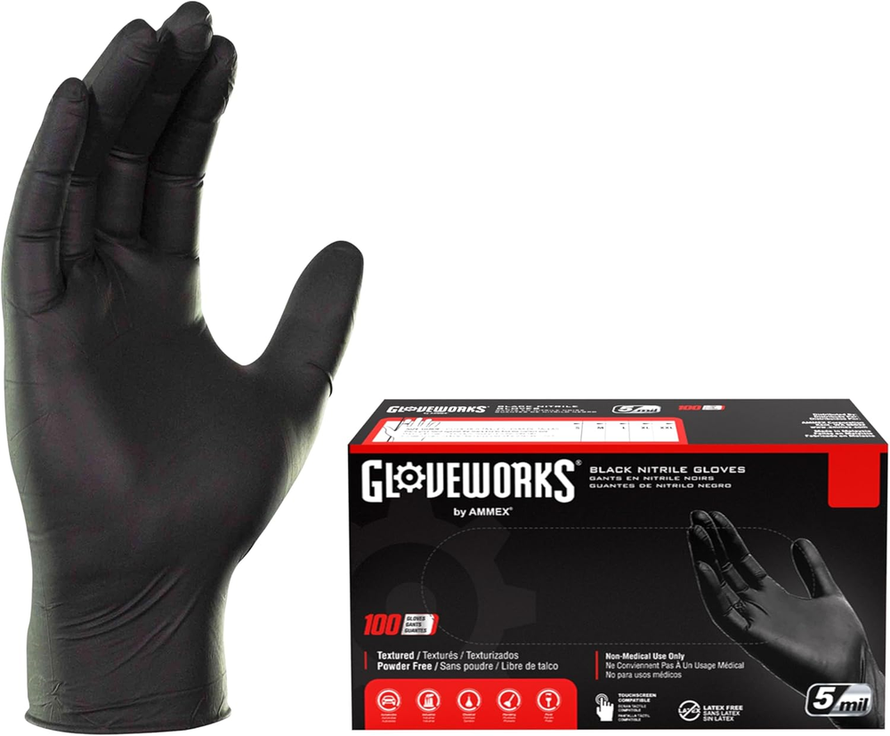 Black Nitrile Industrial Gloves 5 Mil Latex-Free Powder-Free Food-Safe Disposable