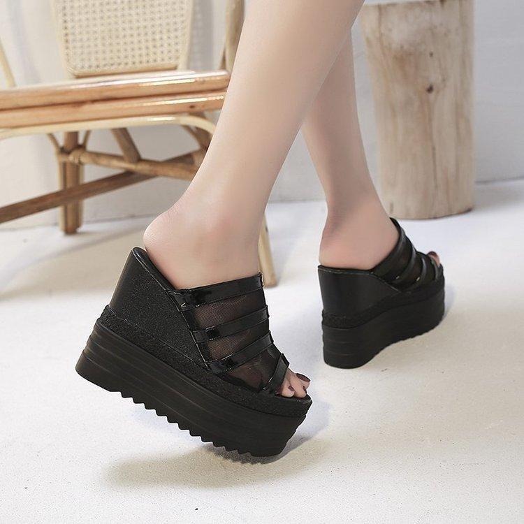 Womens  High Wedges Heel Slides mesh Platform Sandal pump slippers