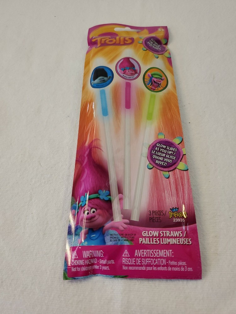 Licensed Glow Stick Straws (Licensed Spider-man™ & Trolls™) pack of 3