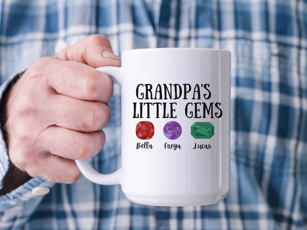 Personalized Birthstone Mug for Grandpa with Grandkids Names Fathers Day Gift