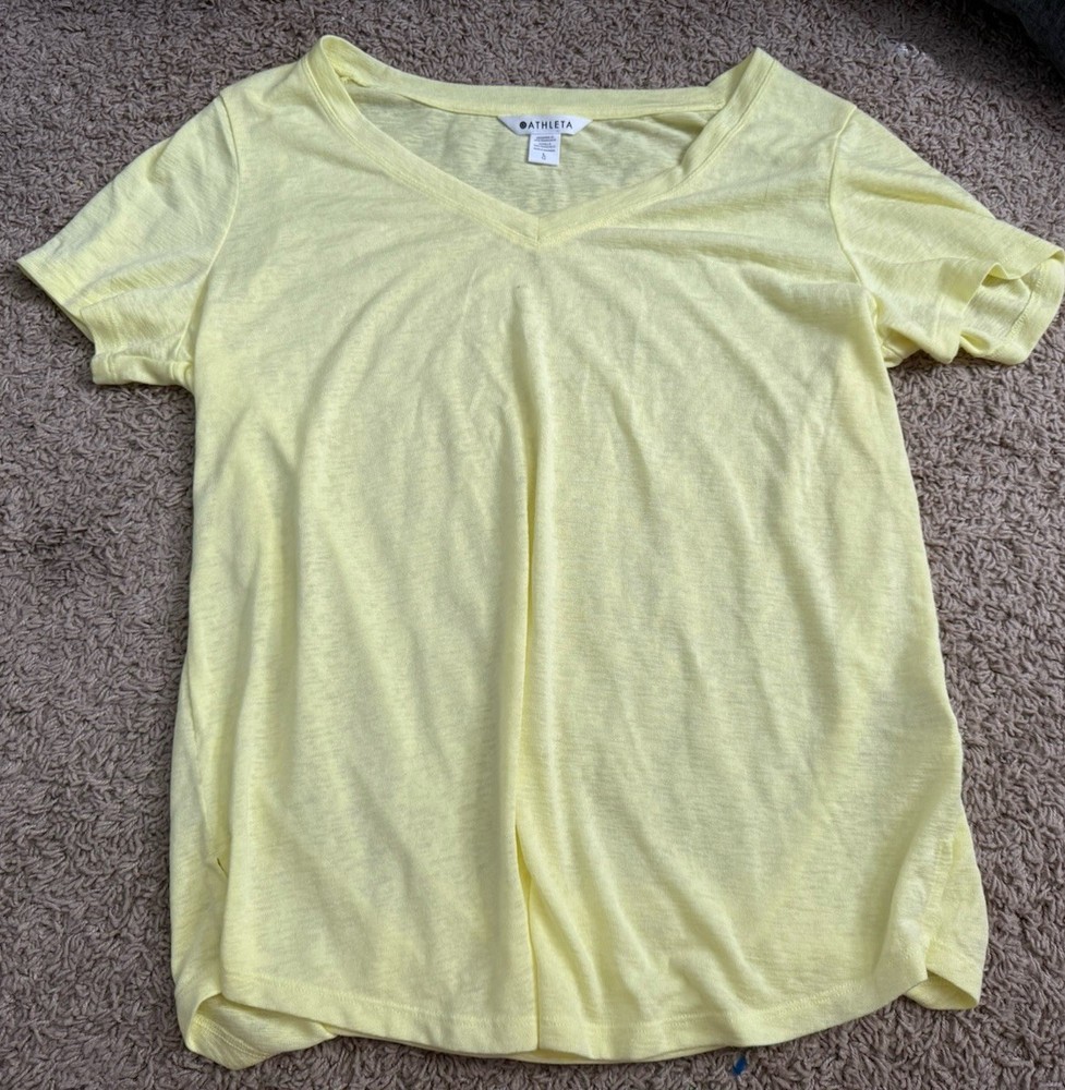 Athleta Yellow V Neck Short Sleeve T Shirt Women's Size Large