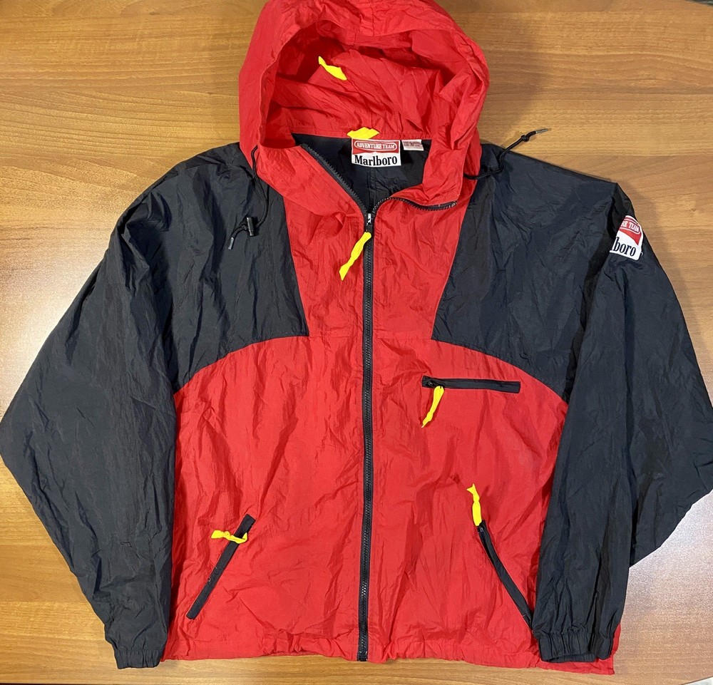 VTG Marlboro Adventure Team Jacket Mens XL Red Full Zip Windbreaker Outdoors 90s