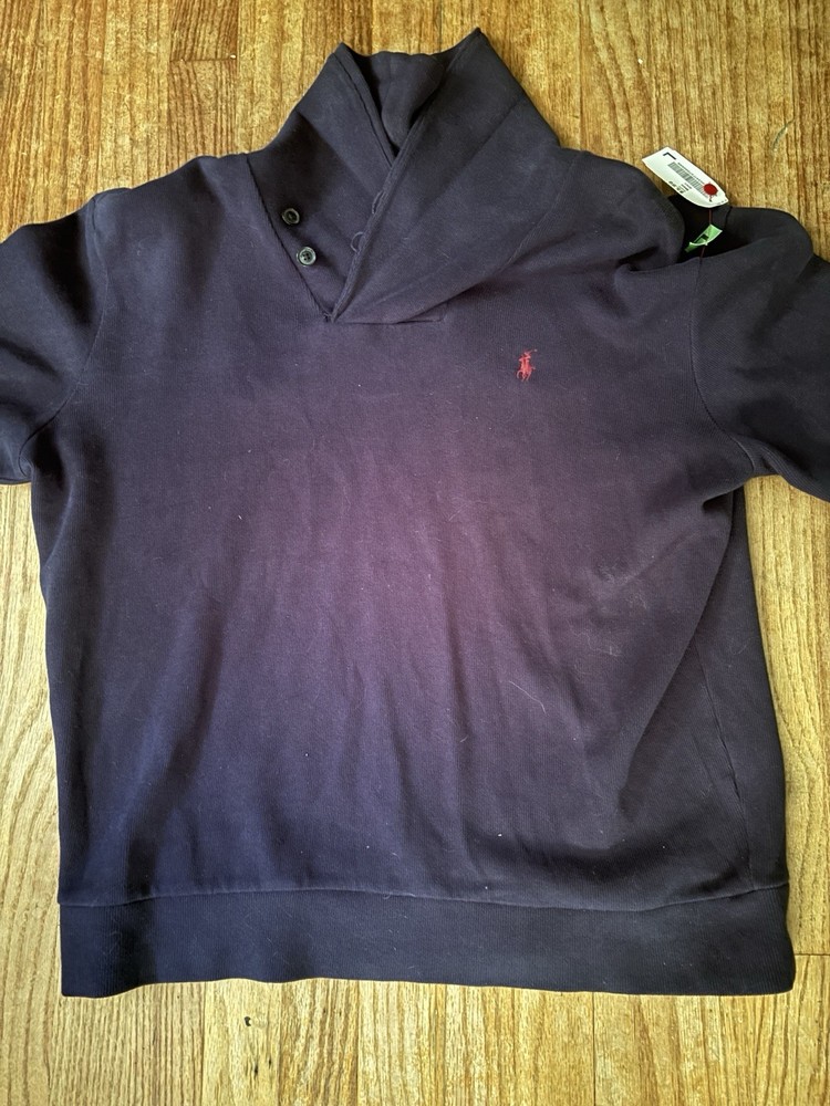 Polo Ralph Lauren Men's Large Navy Blue Shawl Collar Sweater Pullover