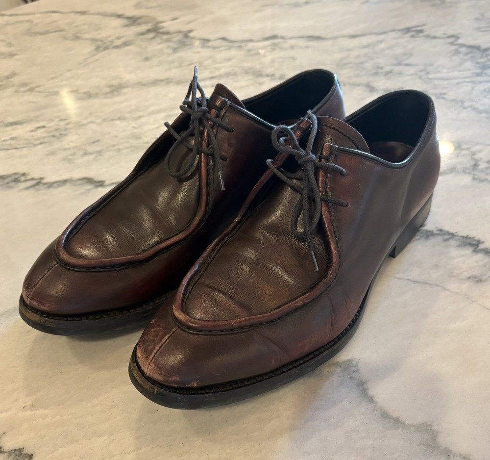 Prada Runway Burgundy Leather Dress Shoes Mens Size US 7 Designer Grail