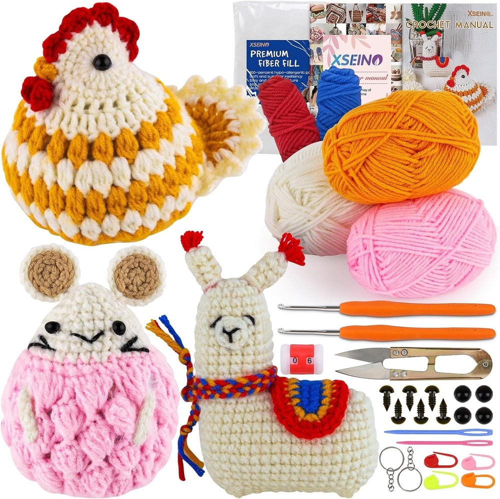 XSEINO Beginner Crochet Kit with Small Doll Alpaca Yarn