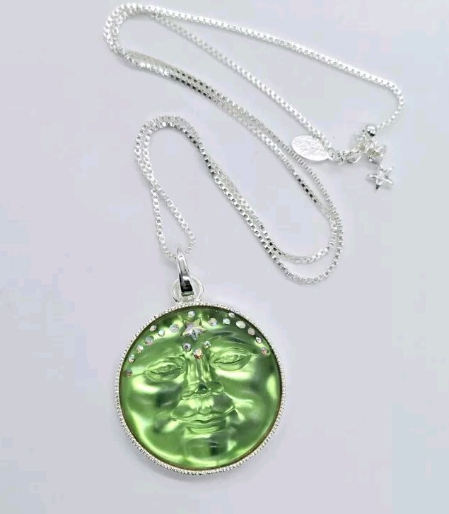 Kirks Folly Venus Seaview Moon 35mm Charm Pendant & Necklace ST Green