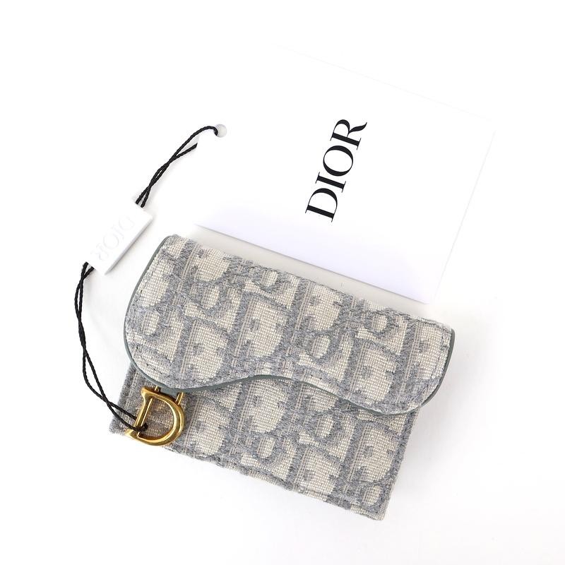 DIOR Oblique Gray Leather Saddle Card Holder Authentic