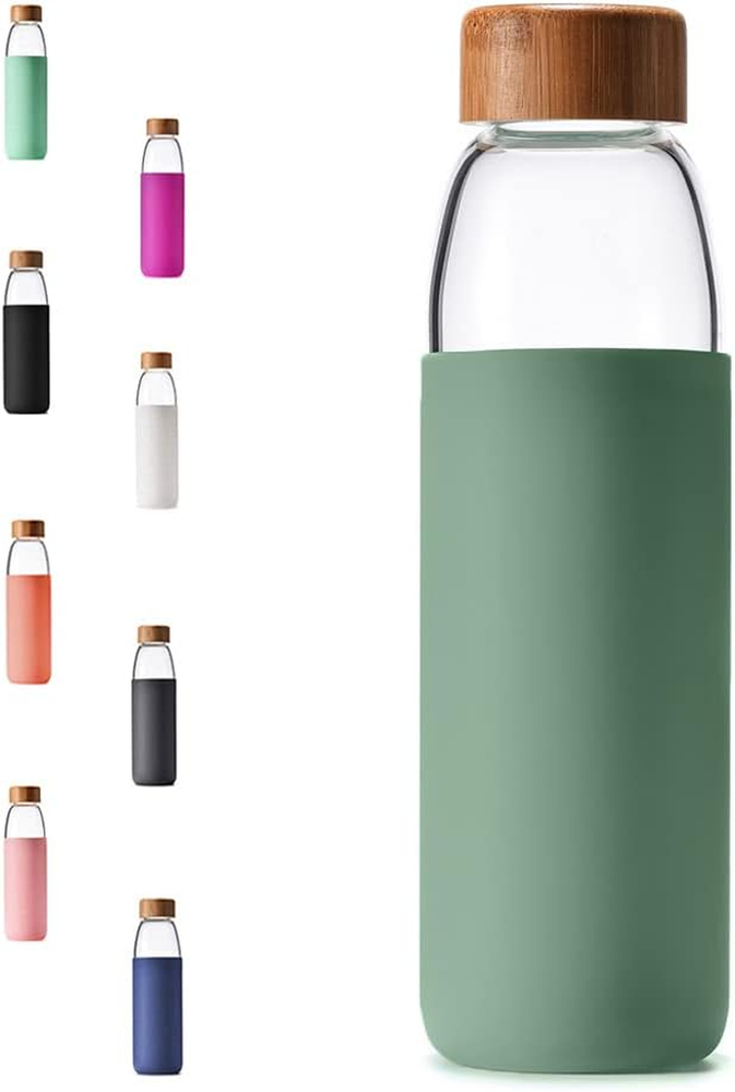 25 Oz BPA-Free Borosilicate Glass Water Bottle with Bamboo Lid & Non-Slip Silicone