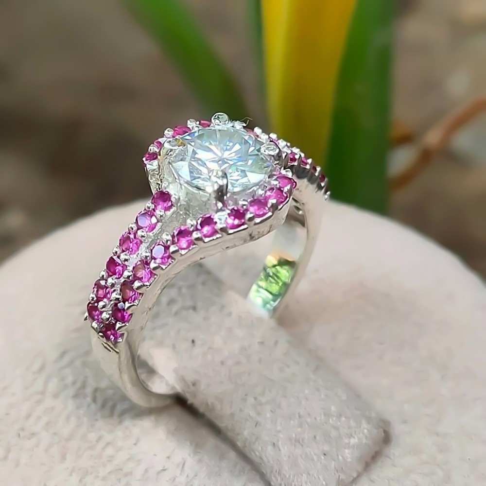 1ct Off Blue & Pink Diamond Ring Natural VVS1 925 Silver For Women Gift