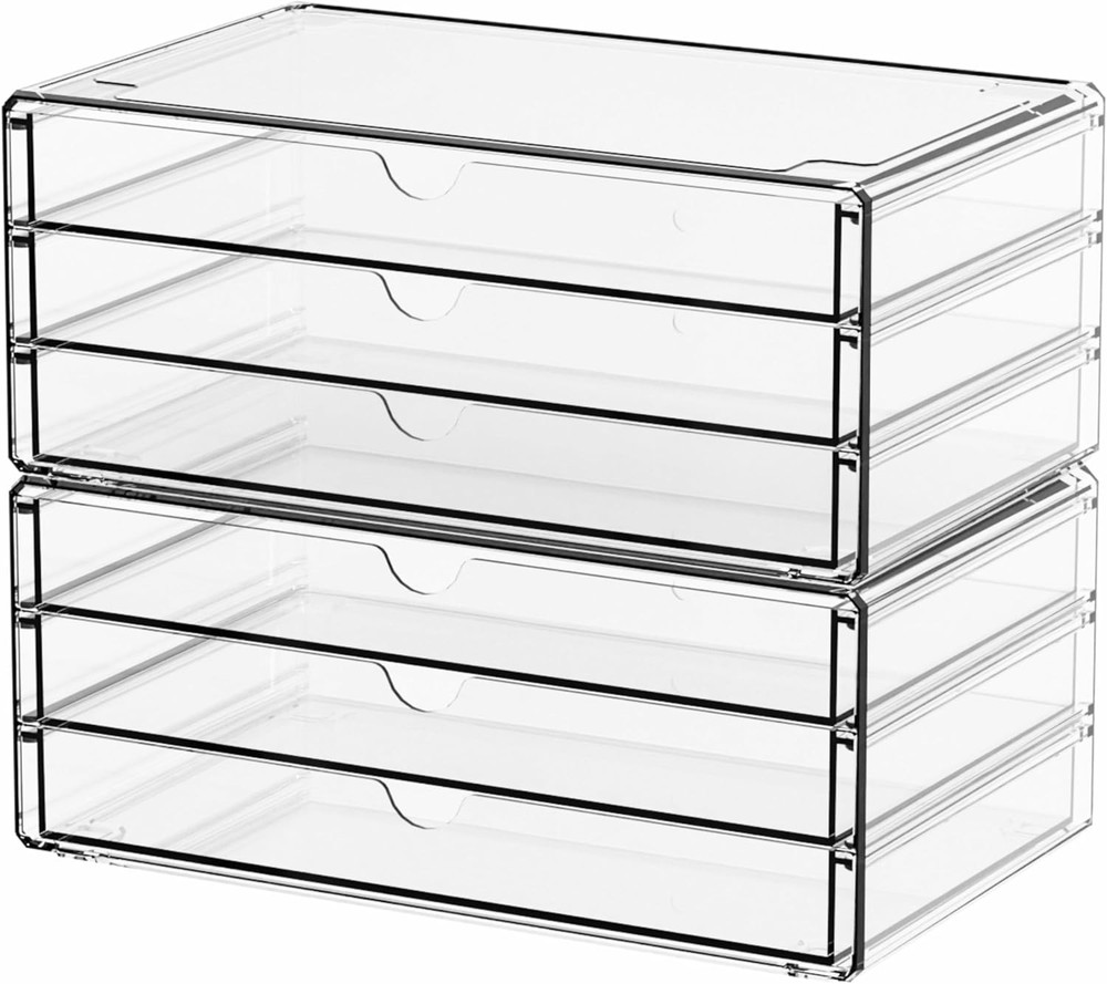 Yieach 2 Pack Acrylic Storage Drawers With 6 Large-6 Drawers-2Pack, Clear