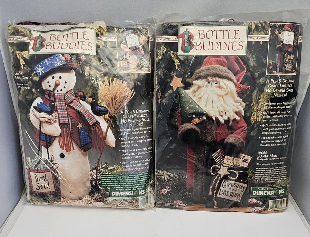 LOT of 2 - Vtg Dimensions BOTTLE BUDDIES, Mr Chilly & Santa Man - NEW