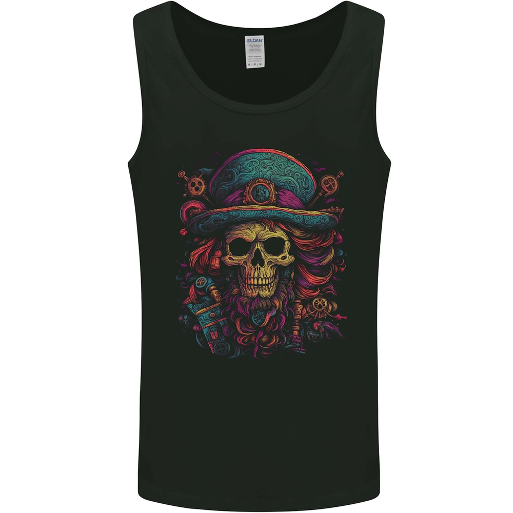 Psychedelic Pirate Skull LSD Trippy Demonic Mens Vest Tank Top
